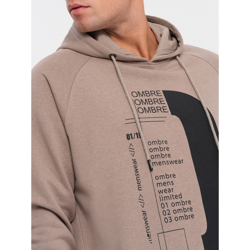 Ombre Men's printed HOODIE sweatshirt - dark beige