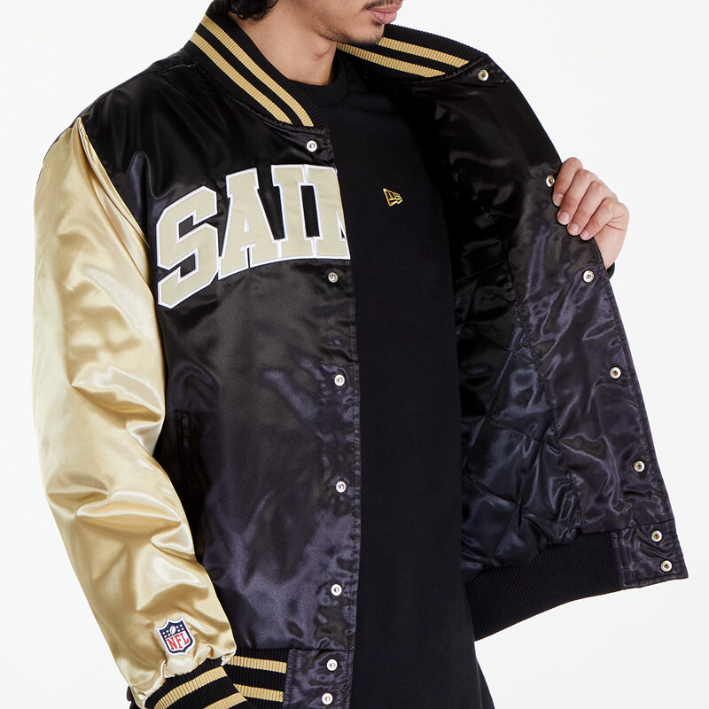 New Era New Orleans Saints NFL Satin Bomber Jacket UNISEX Black/ Vegas Gold