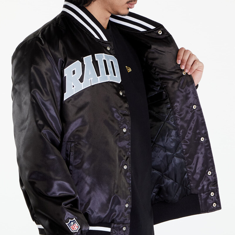 New Era Las Vegas Raiders NFL Satin Black Bomber Jacket UNISEX Black/ White