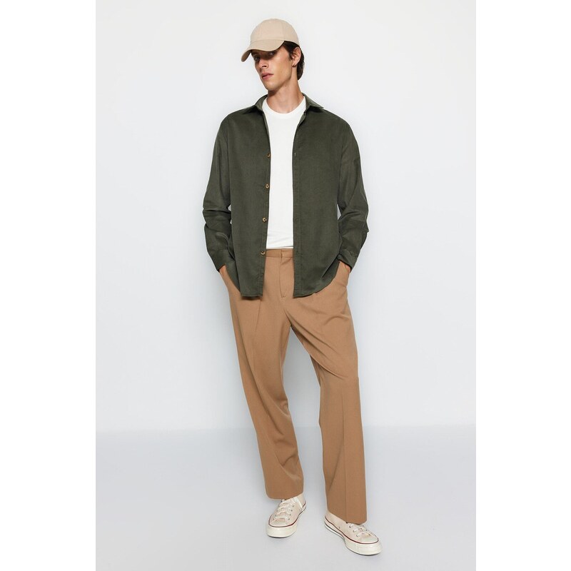 Trendyol Men's Khaki Regular Fit 100% Cotton Velvet Shirt