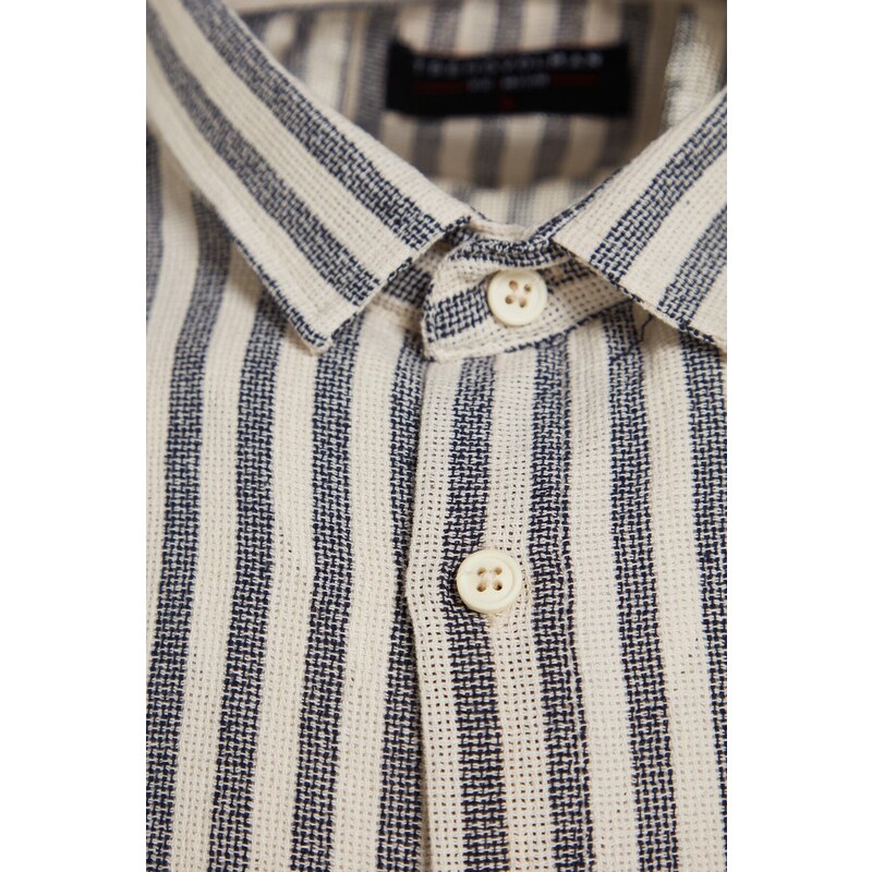 Trendyol Limited Edition Navy Blue Regular Fit Striped Textured Shirt