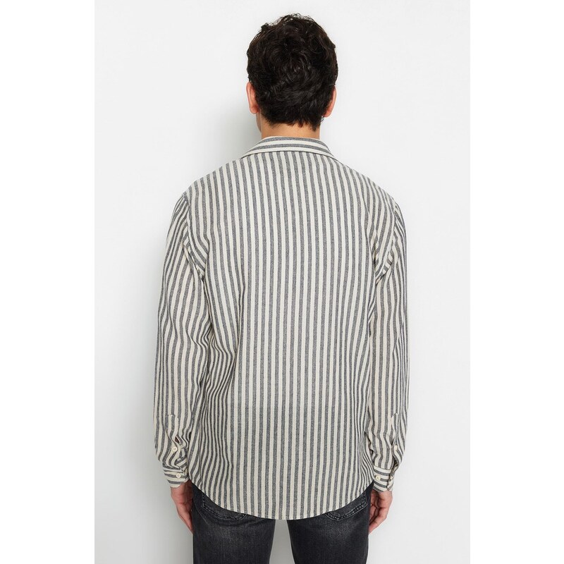 Trendyol Limited Edition Navy Blue Regular Fit Striped Textured Shirt