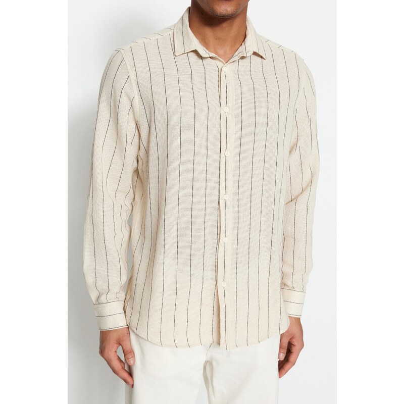 Trendyol Black Striped Regular Fit Textured Shirt