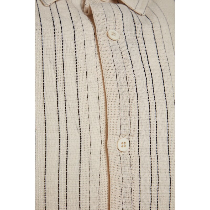 Trendyol Limited Edition Regular Fit Black Striped Linen Textured Shirt