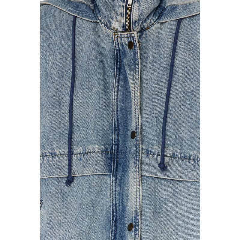 Trendyol Blue Hooded Oversize Denim Jacket