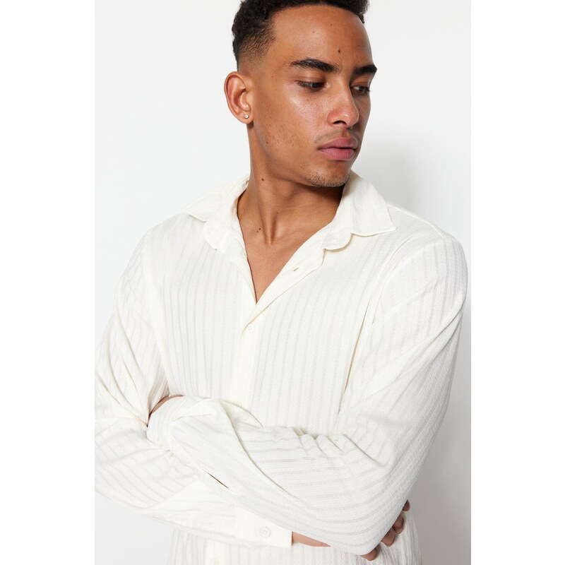 Trendyol Ecru Slim Fit Textured Knitted Long Sleeve Shirt