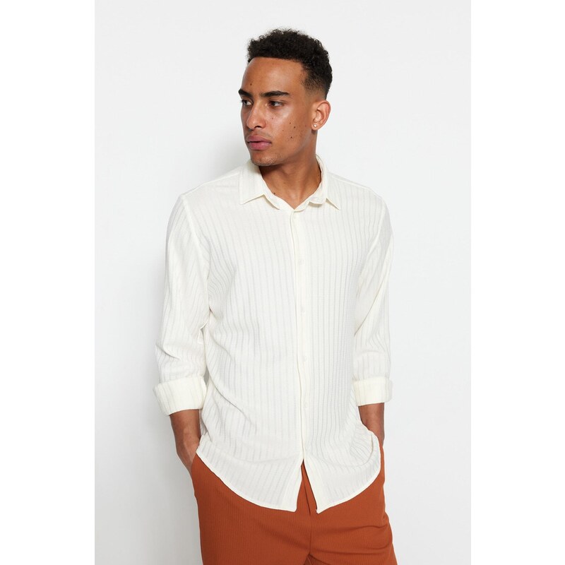 Trendyol Ecru Slim Fit Textured Knitted Long Sleeve Shirt