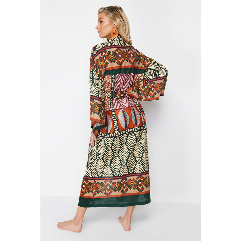 Trendyol Ethnic Patterned Midi Woven 100% Cotton Kimono & Kaftan