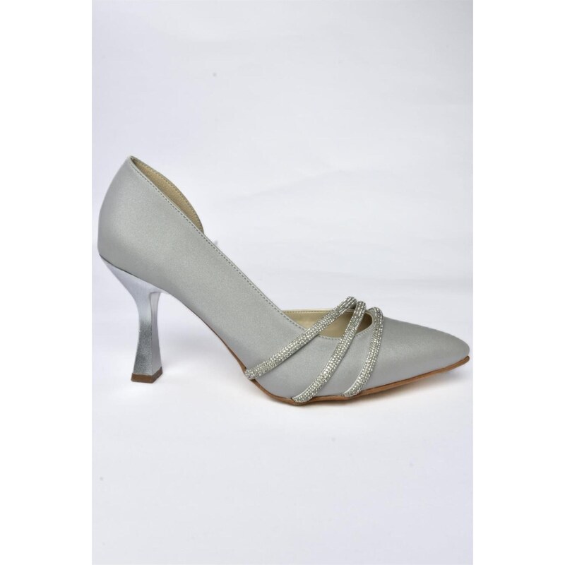 Fox Shoes P246068504 Silver Fabric Thin Heels, Women's Evening Dress Shoes