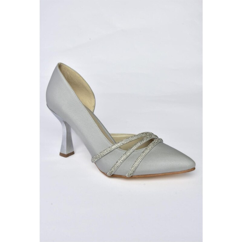 Fox Shoes P246068504 Silver Fabric Thin Heels, Women's Evening Dress Shoes