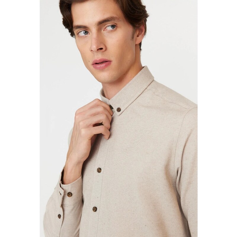 Trendyol Light Brown Slim Fit Buttoned Collar Shirt