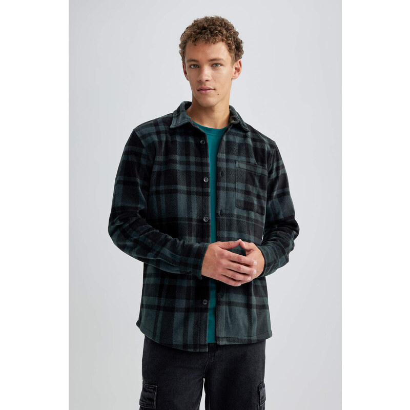 DEFACTO Regular Fit fleece Plaid Long Sleeve Shirt