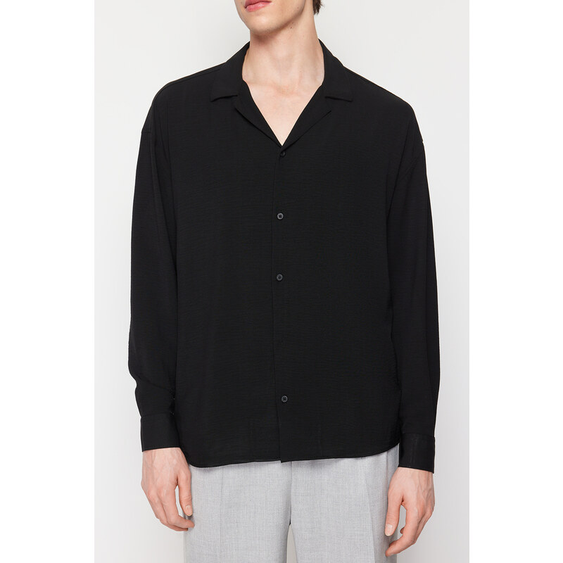 Trendyol Black Oversize Fit Apache Collar Shirt