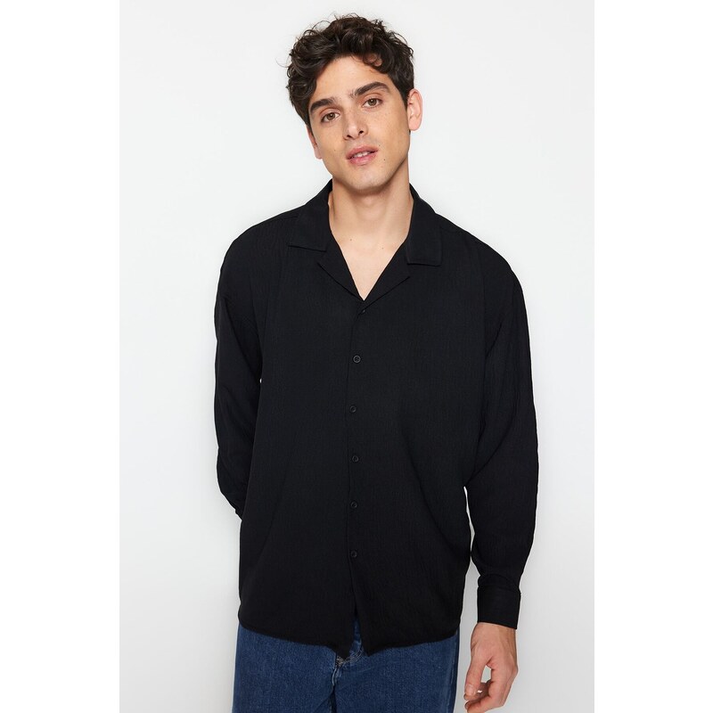 Trendyol Black Oversize Fit Apache Collar Shirt