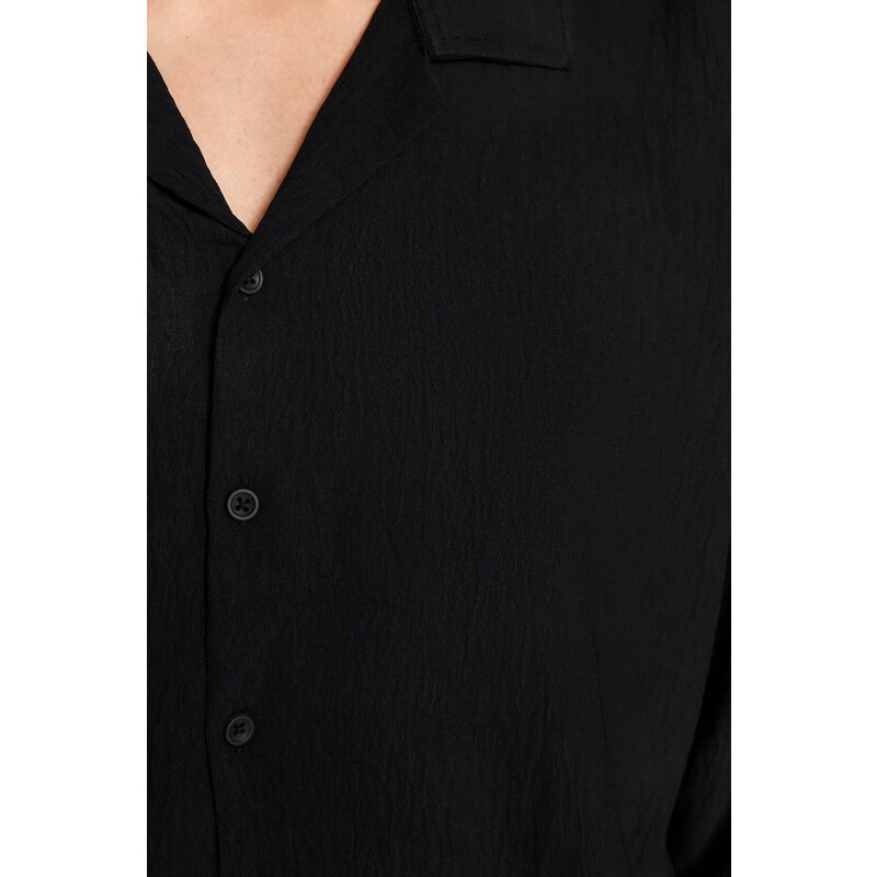 Trendyol Black Oversize Fit Apache Collar Shirt