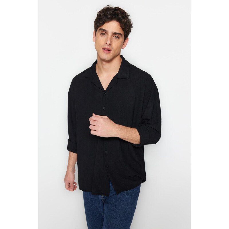 Trendyol Black Oversize Fit Apache Collar Shirt