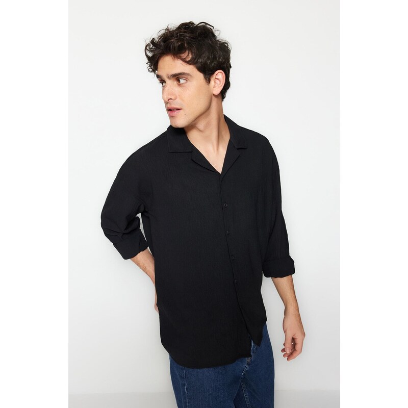 Trendyol Black Oversize Fit Apache Collar Shirt