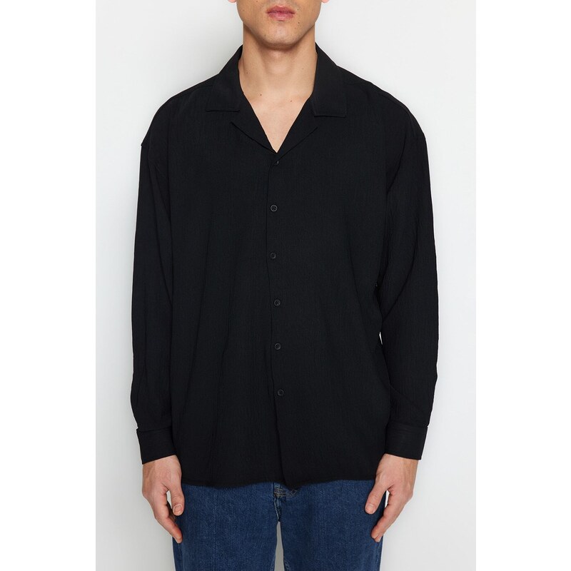 Trendyol Black Oversize Fit Apache Collar Shirt