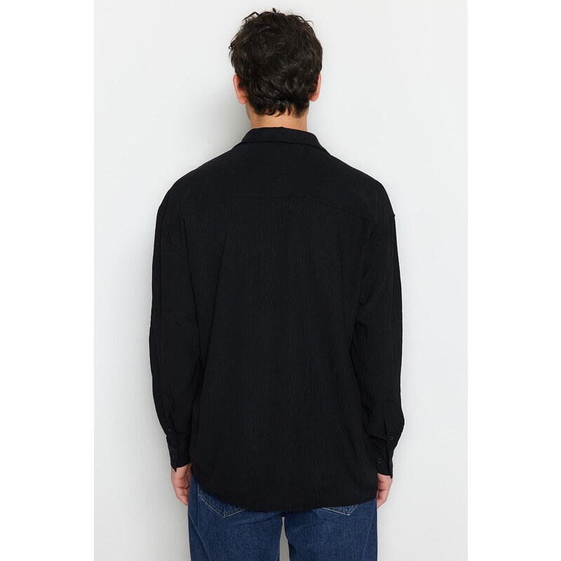 Trendyol Black Oversize Fit Apache Collar Shirt