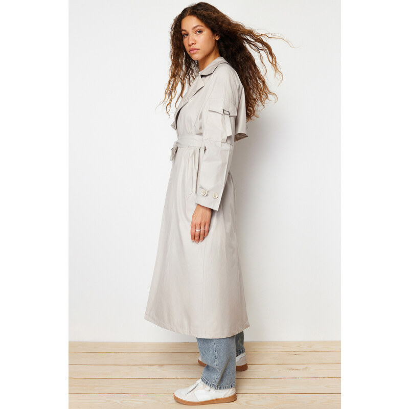 Trendyol Stone Oversize Wide Cut Belted Trench Coat