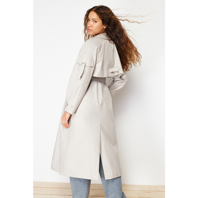 Trendyol Stone Oversize Wide Cut Belted Trench Coat