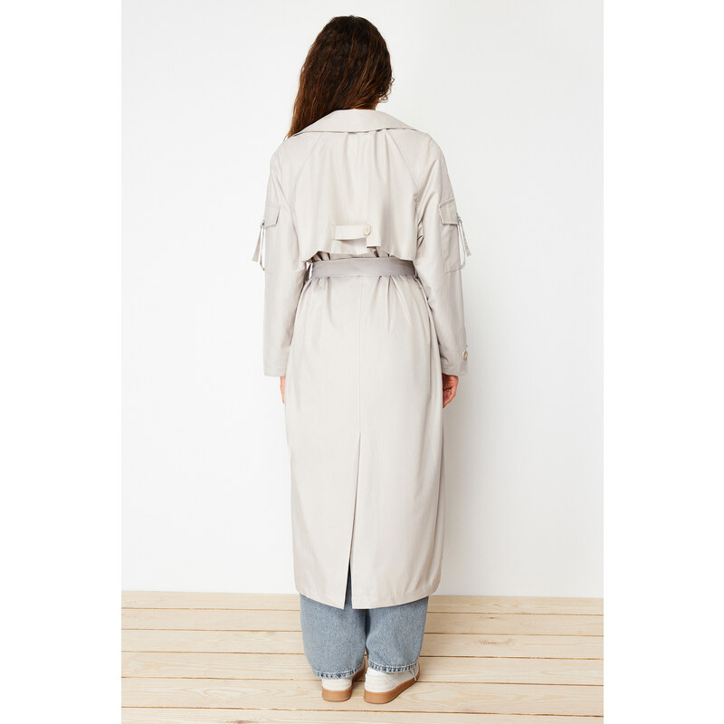 Trendyol Stone Oversize Wide Cut Belted Trench Coat