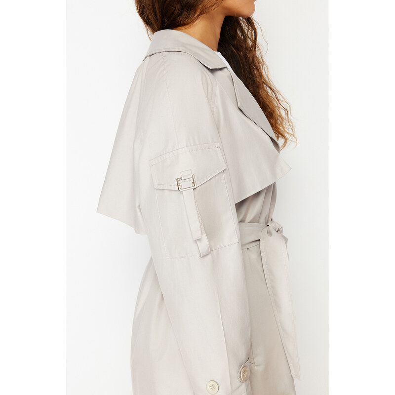 Trendyol Stone Oversize Wide Cut Belted Trench Coat