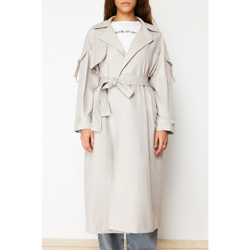 Trendyol Stone Oversize Wide Cut Belted Trench Coat