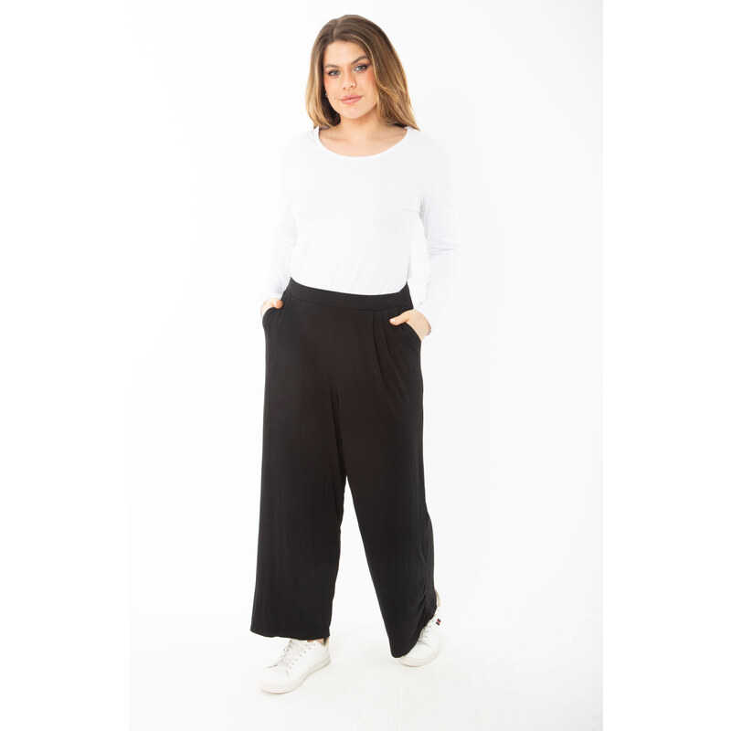 Şans Women's Plus Size Black Wide Leg Side Pocket Tracksuit Bottom