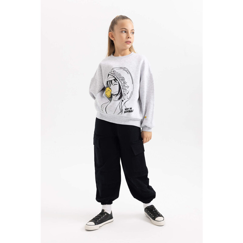 DEFACTO Oversize Fit Smiley Licence Crew Neck Sweatshirt