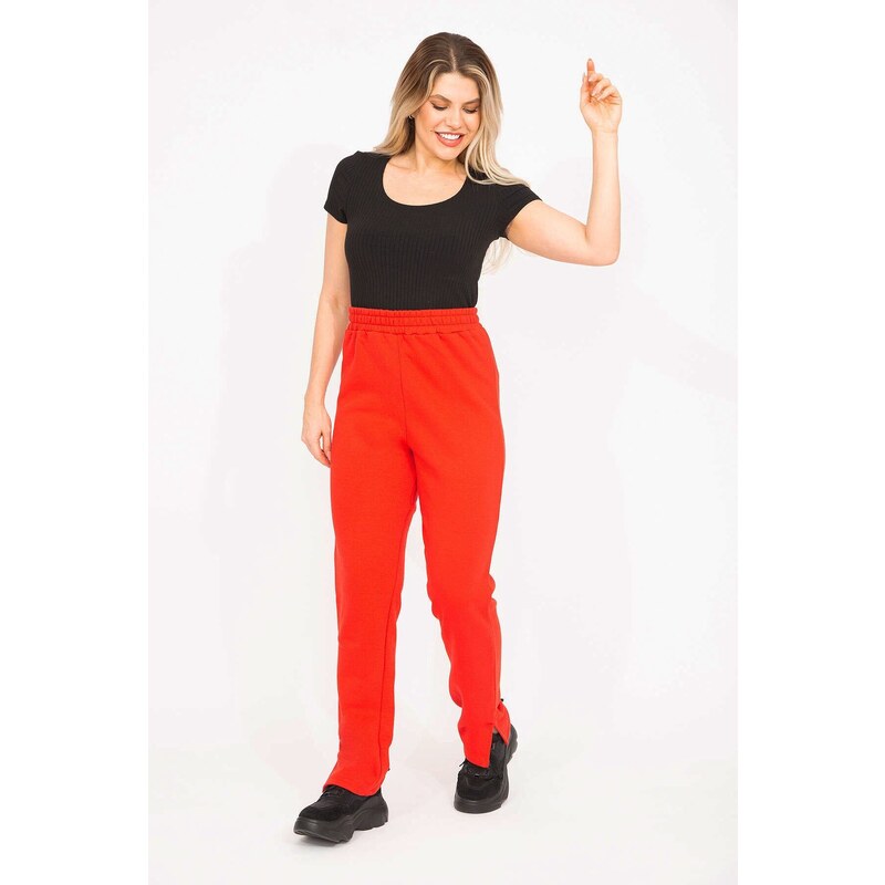 Şans Women's Plus Size Red 3 Thread Fleece Polar Fleece inner with stockings and split legs. Sweatpants