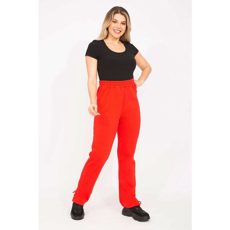 Şans Women's Plus Size Red 3 Thread Fleece Polar Fleece inner with stockings and split legs. Sweatpants