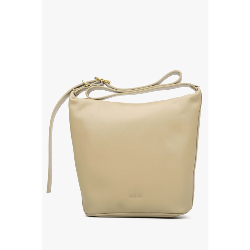 Beige Bucket Bag made of Genuine Leather Estro ER00114431