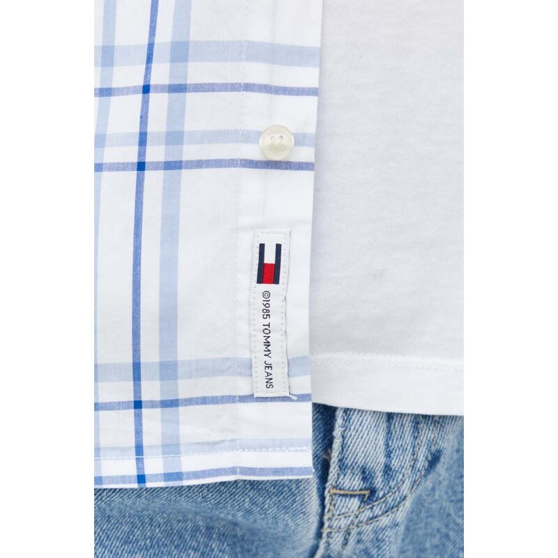 Bavlněná košile Tommy Jeans bílá barva, regular, s klasickým límcem