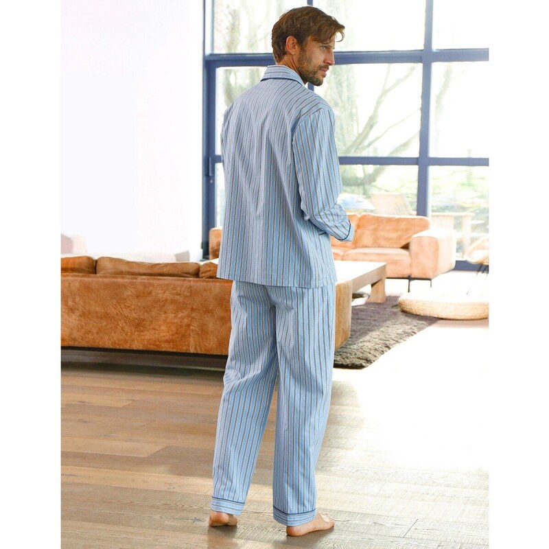 Blancheporte Pruhované pyžamo bavlněný flanel nebeská modrá 137/146 (4XL)