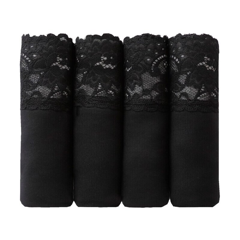 Blancheporte Sada 4 slipových kalhotek midi z bavlny a krajky Romance (3 + 1 zdarma) černá 38