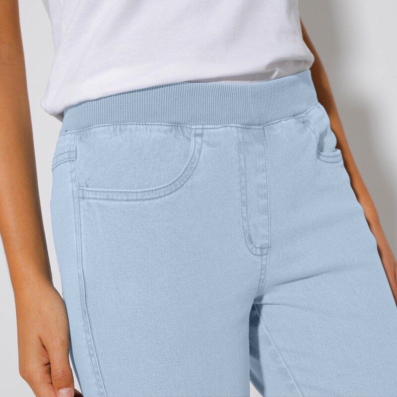Blancheporte 3/4 džínové kalhoty s pružným pasem sepraná modrá 38