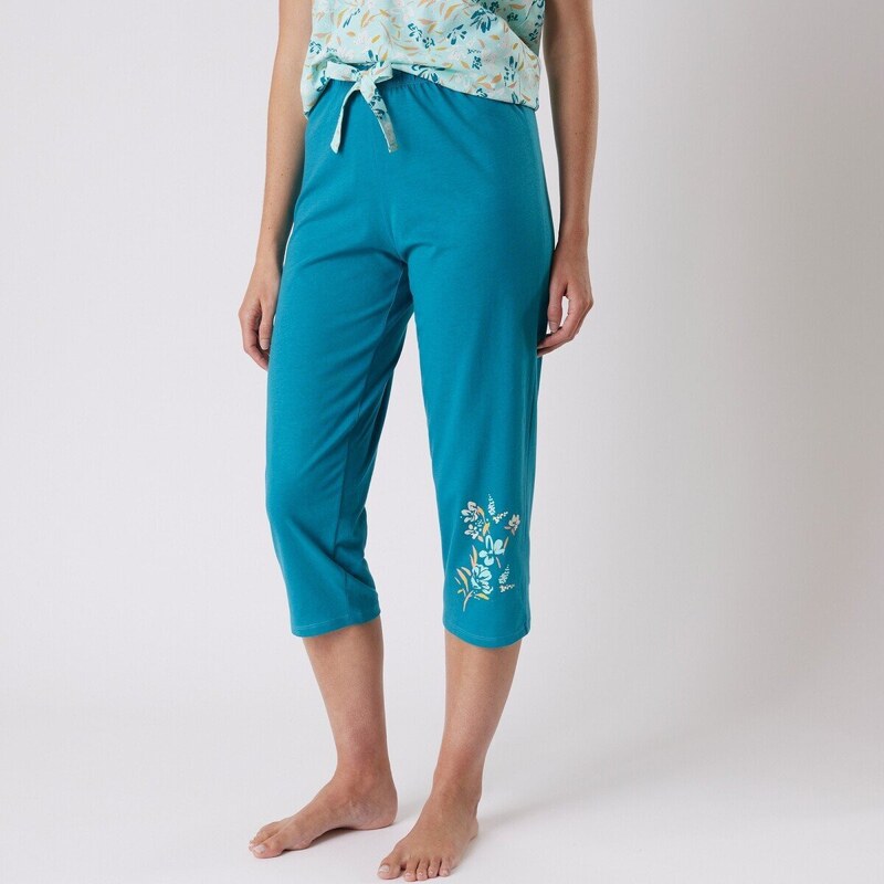 Blancheporte 3/4 pyžamové kalhoty se středovým potiskem "Jardin secret" smaragdová 42/44