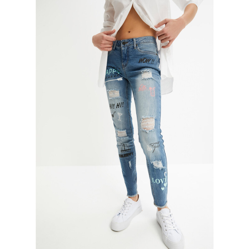 bonprix Skinny džíny, Mid Waist modrá Žena