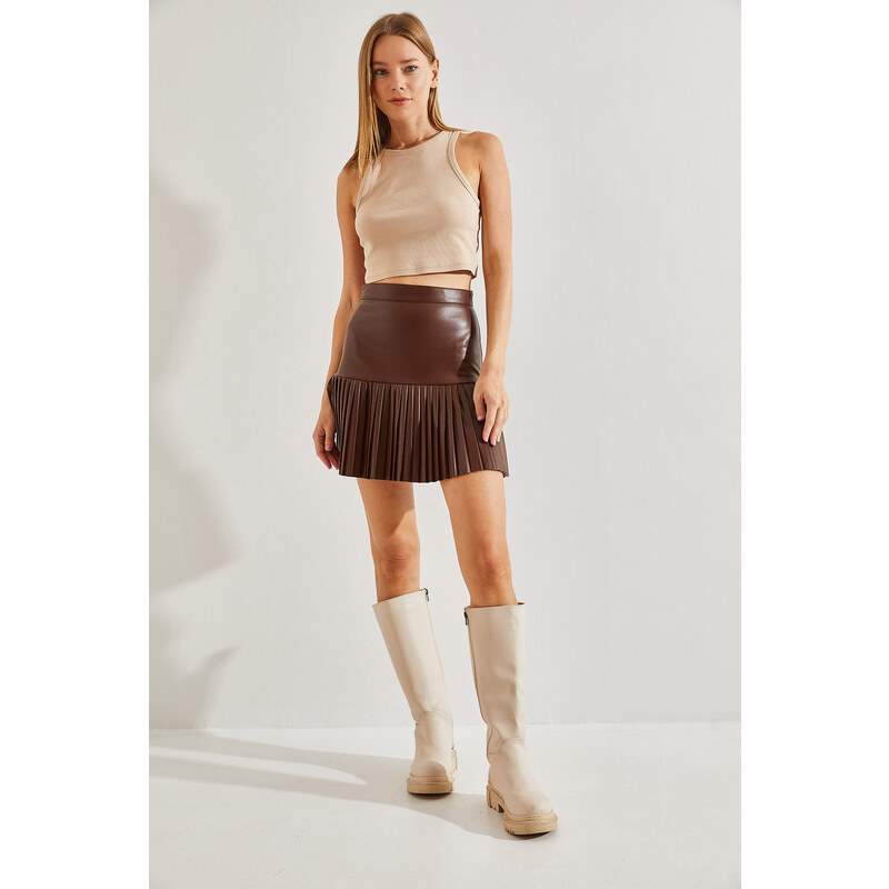 Bianco Lucci Women's Pleated Leather Skirt