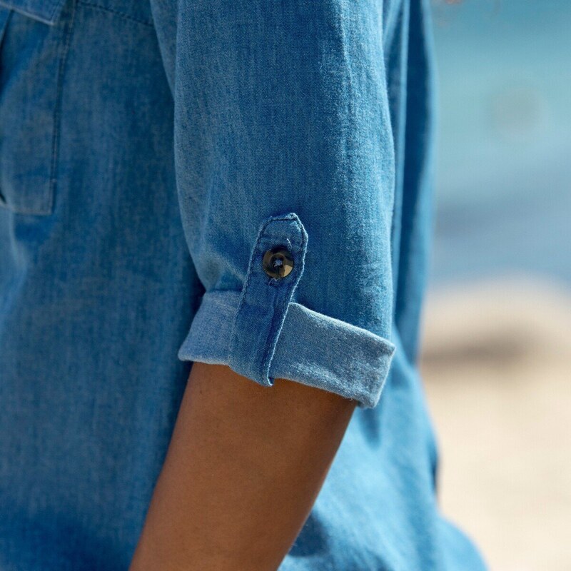 Blancheporte Lehká džínová košile s rukávy na ohrnutí sepraná modrá 44