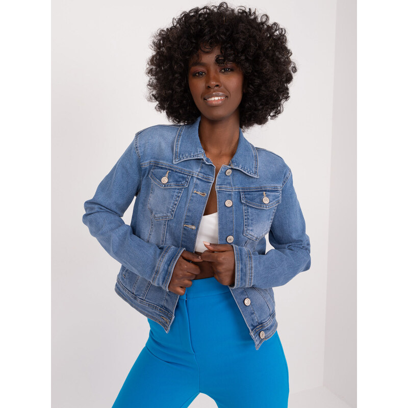 Fashionhunters Modrá džínová bunda s knoflíky