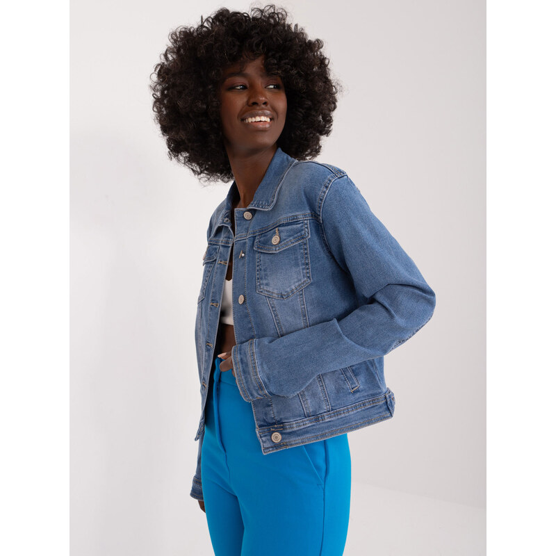 Fashionhunters Modrá džínová bunda s knoflíky