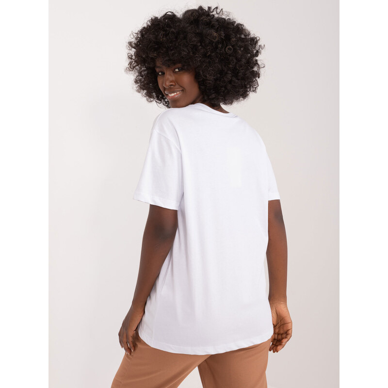 Fashionhunters Bílé dámské tričko s aplikací a potiskem