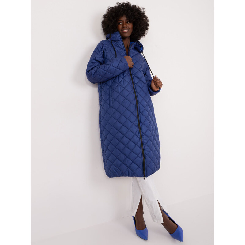 Fashionhunters Námořnická modrá prošívaná bunda s kapucí