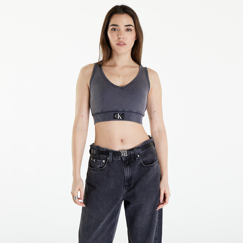 Top Calvin Klein Jeans Label Washed Rib Crop Top Washed Black