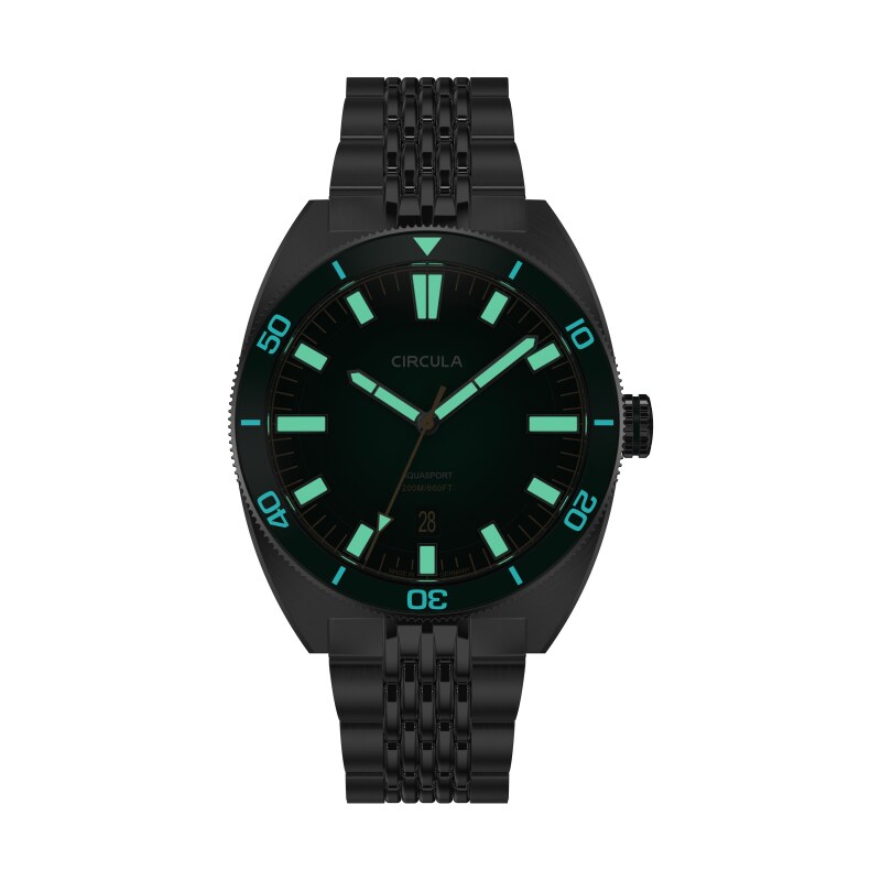 Circula Watches Stříbrné pánské hodinky Circula s ocelovým páskem AquaSport II - Green 40MM Automatic