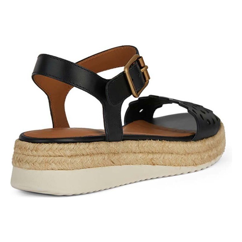Kožené sandály Geox D EOLIE dámské, černá barva, na klínku, D45SRA 00043 C9999