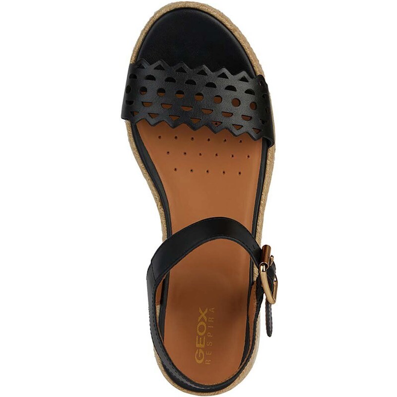 Kožené sandály Geox D EOLIE dámské, černá barva, na klínku, D45SRA 00043 C9999
