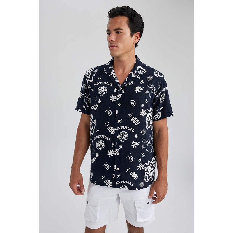 DEFACTO Relax Fit Cotton Printed Short Sleeve Shirt